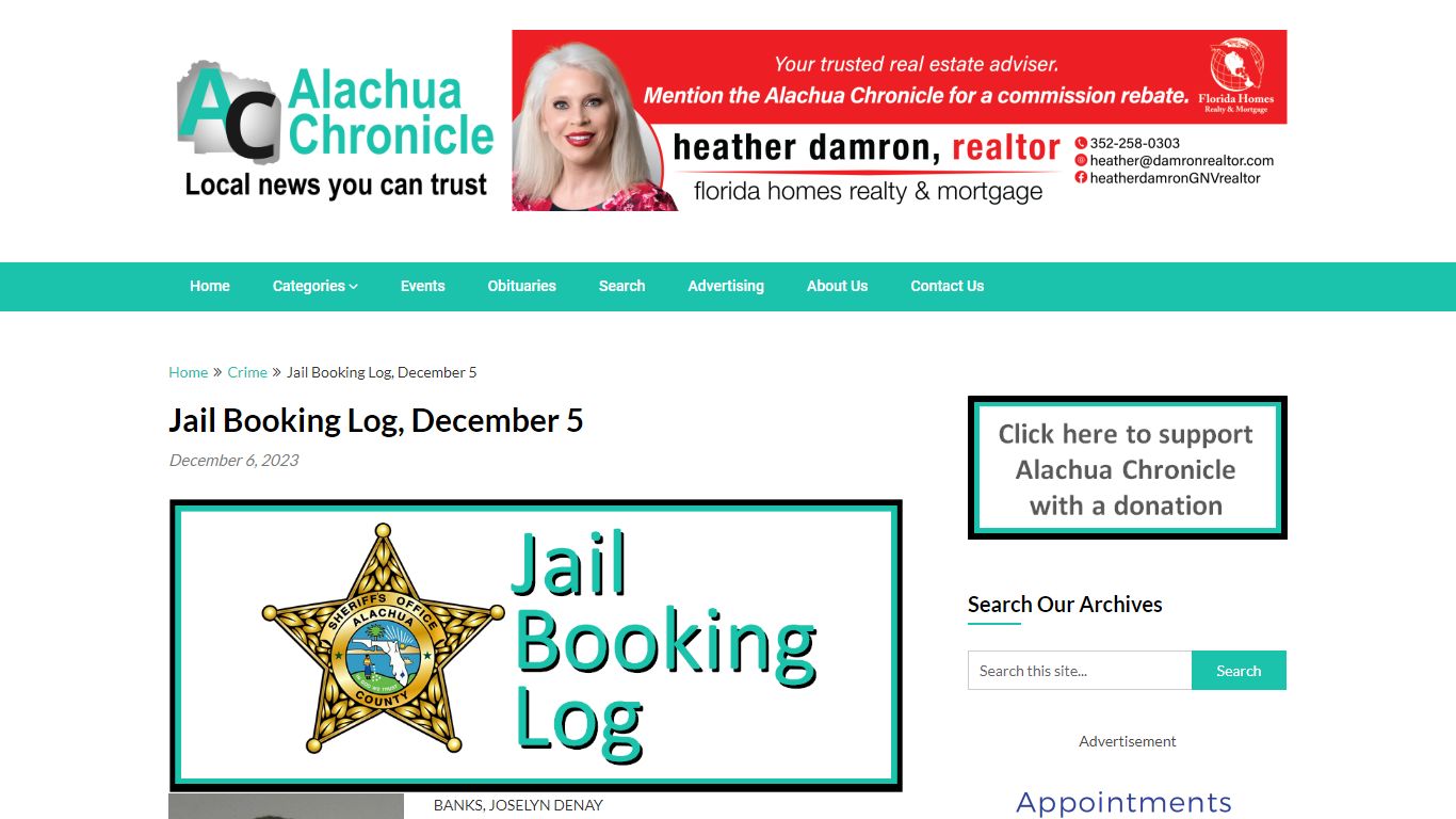 Jail Booking Log, December 5 - Alachua Chronicle